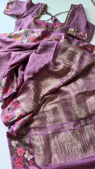 Pure  pastel zari checks crepe highGsm silk Saree beautiful embroidered saree Indian Wedding & Bridal Silk Saree ready to ship for bridal silk