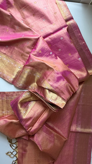 Bridal Vairaoosi Tissue pinkish Peach kanjivaram silk saree with stitched Indian wedding muhurtam silk bridal with custom blouse online shopping usa