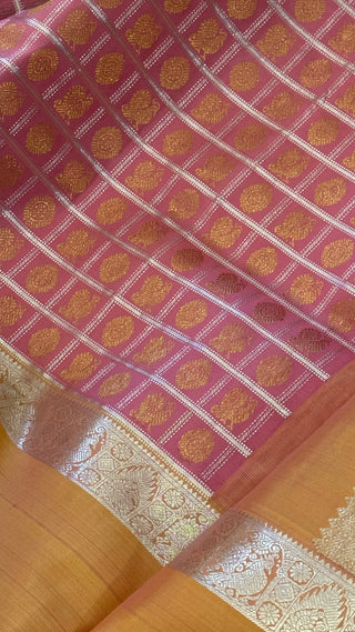 Silver zari kanchi pattu kanjivaram silk saree online usa salmon pink peach kanchi pattu saree online usa