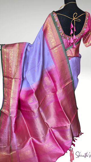 Lavender Gadwal handwoven silk saree with stitched blouse online