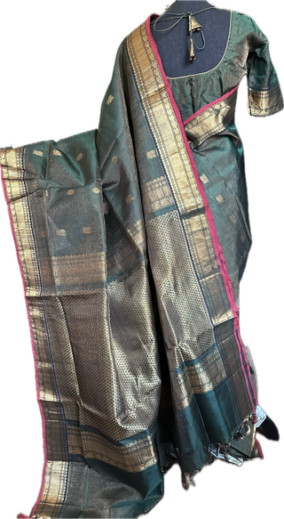 Green Kanchi handloom Traditional Silk cotton vairaoosi saree with stitched blouse usa