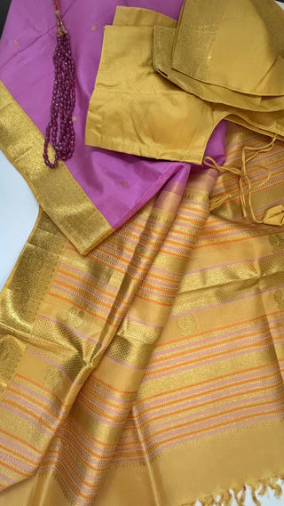Pure Pastel Lavender Kanchi pattu saree zari Indian wedding saree pure silk saree with stitched blouse usa online shopping