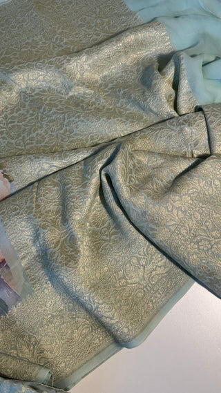 Floral Georgette Beneras Pastel silk saree pure silk beneras border pallu online