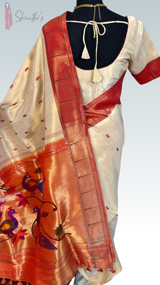 Original pure Handloom Tissue Paithani silk handwoven pastel saree online usa  all over pure zari paithani sarees usa comes with stitched blouse.