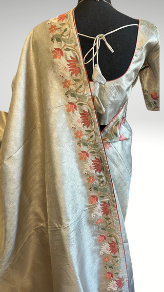 Pure silver zari silk brocade  silk pure embroidered silk handwoven