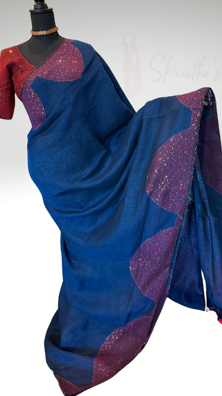 Handloom pure linen saree with sequin blouse pallu ready to wear blouse ships from Dallas partywear easy drape summer weaves