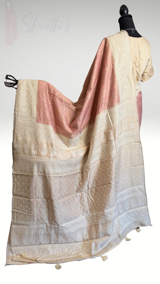 Handwoven mauve pastel Tussar Embroidery borders and pallu Partywear elegant beauty  one of kind Onam  tussar silk saree  online and prestitched blouse