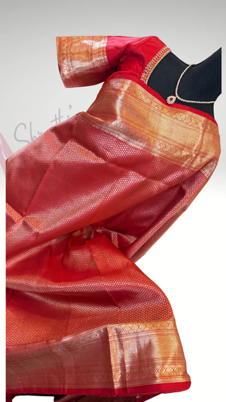 Pure Kanjivaram Red bridal Handloom pure silk silver zari embroidered blouse  Handloom silk saree pure zari  Muhurtam Wedding Saree with ready to wear ship Blouse Online USA