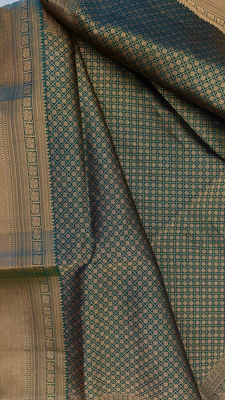 Bottle Green Handloom Kanjivaram Silk Saree with Embroidered Blouse – Wedding & Party Wear Saree Online USA