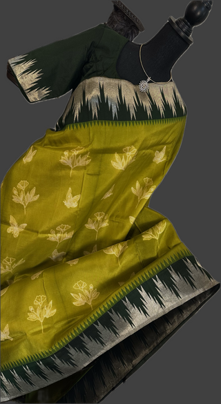 Pure Zari Eco Print HandloomKanjivaram silk saree with stitched Blouse Easy drape pure silver zari Indian wedding muhurtam silk bridal blouse online shopping usa