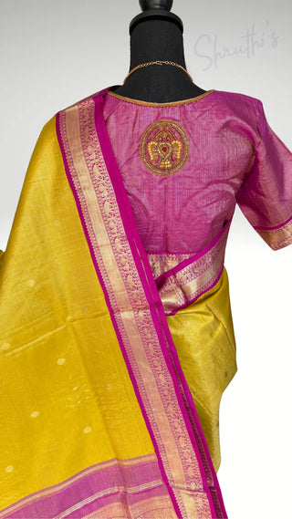 Bridal Vairaoosi Tissue Gold Tissue Cardamom Green to Majenta Kanjivaram silk saree with stitched Indian wedding muhurtam silk bridal blouse online shopping usa Diwali