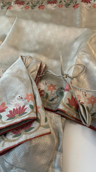 Pure silver zari silk brocade  silk pure embroidered silk handwoven
