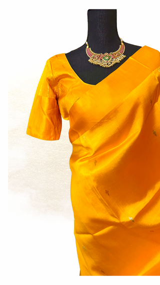 Yellow Handloom Banaras raw mango silk Pure Silk Saree with Gold Zari Border – Ready to Wear Online USA