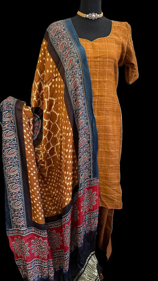 Tussar mustard pure silk salwar set online usa