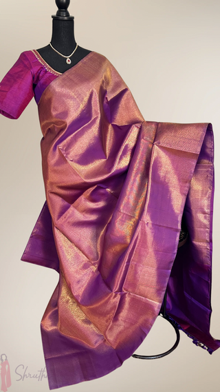 Purple Vadamalli color Handloom Kanjivaram Silk Saree with Embroidered Blouse – Wedding & Party Wear Saree Online USA