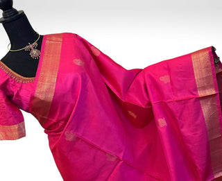 Pink pure  soft silk saree  zari and hand embroidered blouse