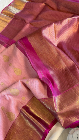 Bridal Gold Handloom Kora silk Pastel Pink pure kanjivaram silk saree stitched embroidered blouse online shopping usa  handloom silk saree