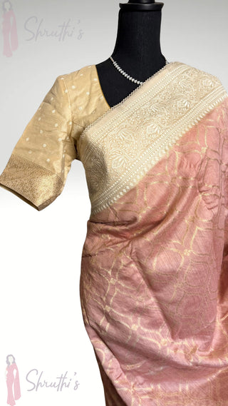 Handwoven mauve pastel Tussar Embroidery borders and pallu Partywear elegant beauty  one of kind Onam  tussar silk saree  online and prestitched blouse