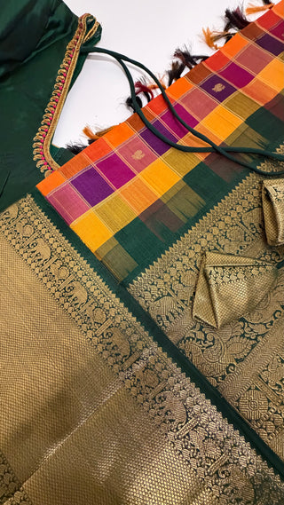 Finest check kanchi pattu saree pure Gold zari  pallum palzhamum kanchi pattu saree fine weave kanchi pattu bridal pure zari stitched blouse usa online