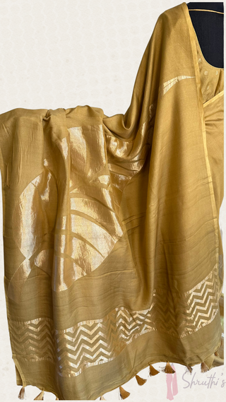 Pure Tussar Gold pure zari silk saree with stitched Indian wedding muhurtam silk bridal blouse online shopping usa