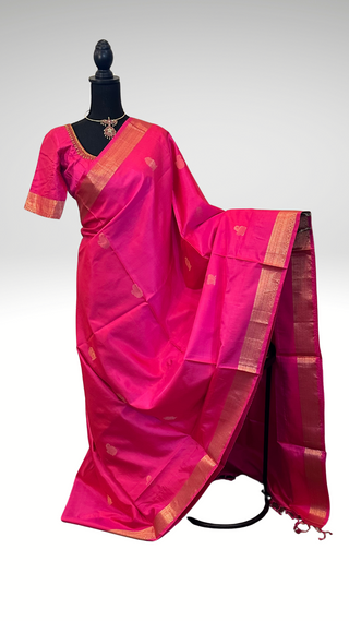 Pink pure  soft silk saree  zari and hand embroidered blouse
