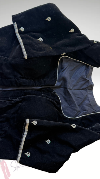 Pure Velvet Embroidered Black Readymade Blouse with Pearls Ready to Ship Online USA