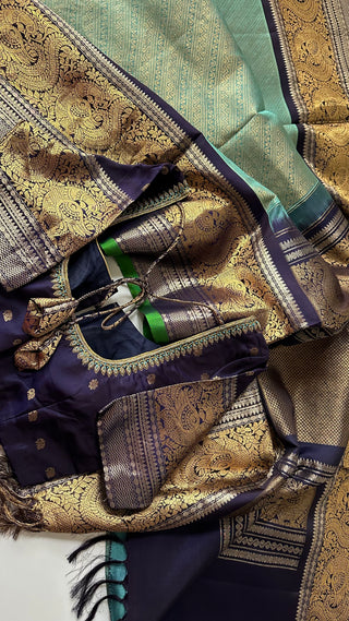 Gadwal handwoven silk saree with embroidered stitched blouse