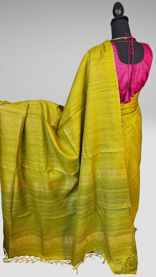 Mehandi Green saree Handloom silk Tussar with embroidery sleeveless silk blouses zari borders and fine checks Partywear bridesmaids