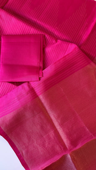 Handloom Pink zari lines Easy drape with unstitched blouse Beautiful Soft silk kanchi pattu saree fine weave kanchi pattu bridal