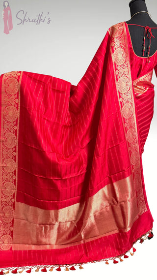 Red Chili Handloom Banaras raw mango silk Pure Silk Saree with Gold Zari Border – Ready to Wear Online USA