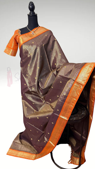 Pure Handloom kanjivaram Shades of Beautiful chocolate brown to Orange vaira oosi kanchi pattu saree fine embroidered blouse weave kanchi pattu bridal