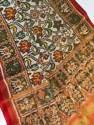 Tissue Handloom pure silk Patan patola silk saree with  silk finish pallu double threaded saree with prestitched blouse