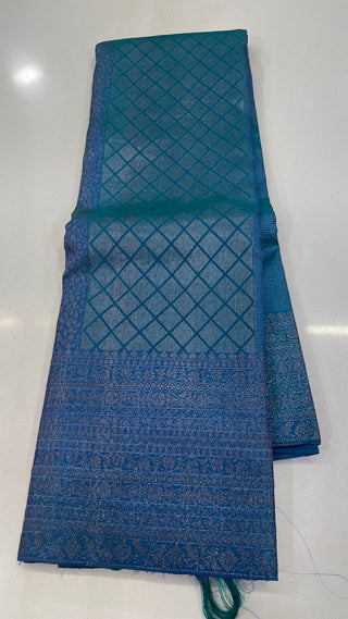 Pure Handloom kanjivaram Shades of Beautiful Blue brocade weave silver zari kanchi pattu saree fine weave kanchi pattu bridal