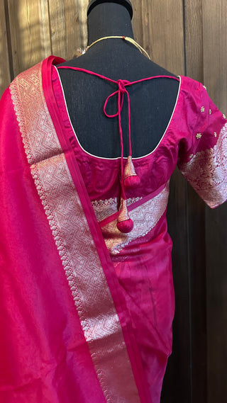 Pink Organza saree with prestitched blouse- party wear Organza