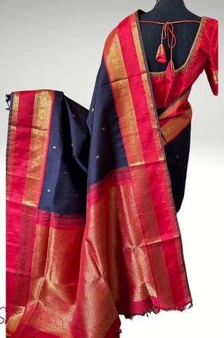 Pure kanjivaram pattu saree Indian wedding muhurtam silk saree onlinne USA  Dark Violet to Chili red 🌶️  Navalpazham body kanjivaram easy drape pure zari silk saree