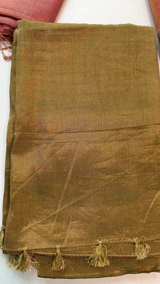Tissue Gold Chanderi pastel tissue silk saree only fall pico done