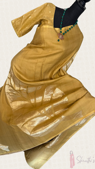 Pure Tussar Gold pure zari silk saree with stitched Indian wedding muhurtam silk bridal blouse online shopping usa