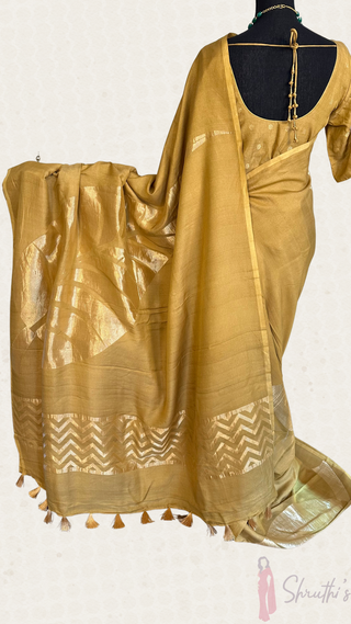 Pure Tussar Gold pure zari silk saree with stitched Indian wedding muhurtam silk bridal blouse online shopping usa