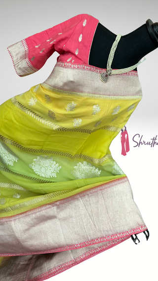 georgette beneras khaddi silk saree handwoven saree online with stitched blouse ready to ship indian wedding pooja wear 