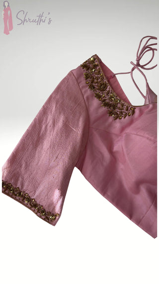 Pink Embroidered silk blouse stitched blouse online usa silk blouses ready to wear online shopping blouse online