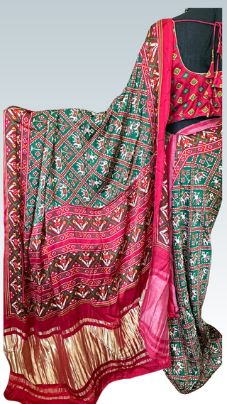 Pure Gajji satin ikat  silk saree with stitched  blouse