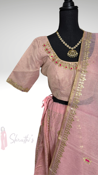 Pure Zari Kota lehenga pastel pink lined skirts blouses ready to wear lightweight bridesmaids elegant lehenga fully stitched with stitched blouse