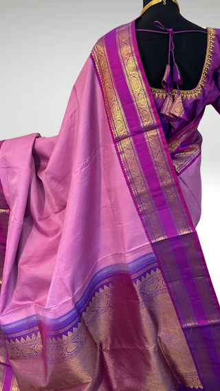 Lavender Gold zari pure traditional pure kanchi pattu saree handwoven vaira oosi kanchi pattu saree fine weave kanchi pattu bridal