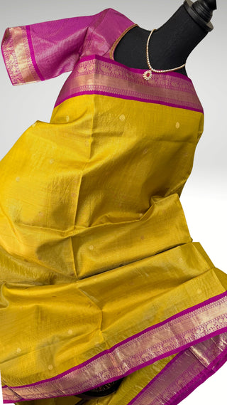 Bridal Vairaoosi Tissue Gold Tissue Cardamom Green to Majenta Kanjivaram silk saree with stitched Indian wedding muhurtam silk bridal blouse online shopping usa Diwali