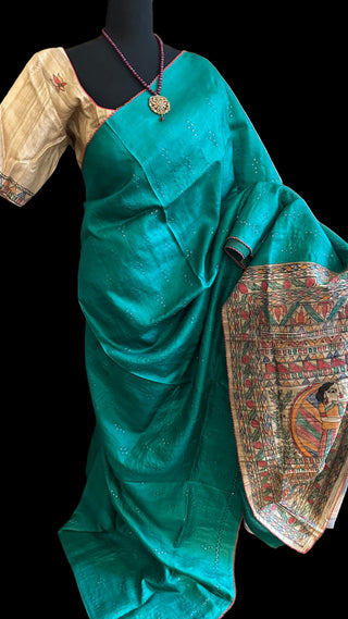 Tussar silk saree online usa madhubani prints online usa