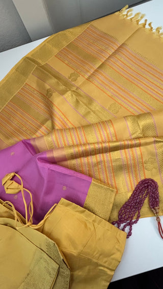 Pure Pastel Lavender Kanchi pattu saree zari Indian wedding saree pure silk saree with stitched blouse usa online shopping