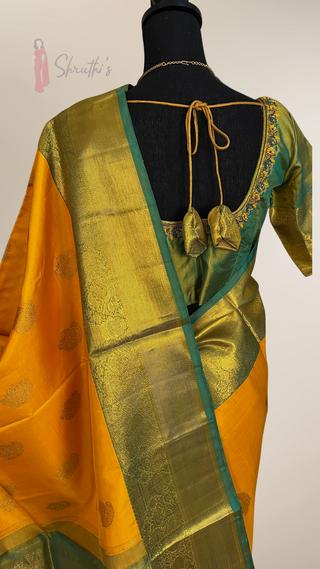 Yellow vairaoosi pure zari kanjivaram silk saree blouse and pallu indian wedding silk saree online usa