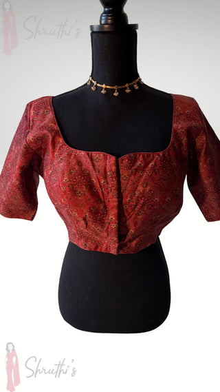 Red pure printed silk blouse brocade stitched blouse online usa silk blouses ready to wear online shopping blouse online