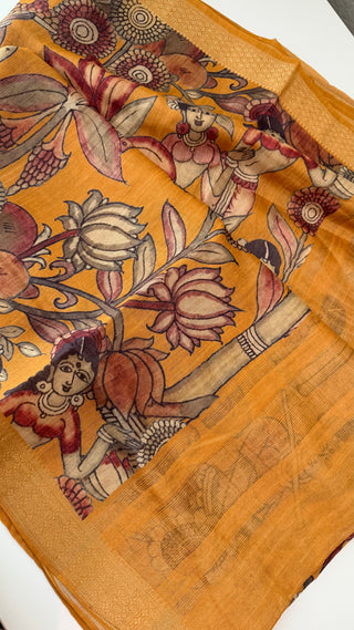 Handwoven pichwai one of kind print tussar silk saree  online and prestitched blouse