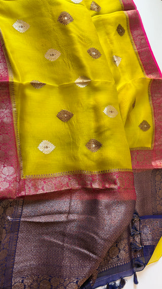 Pure Handloomlight olive green beneras organza saree stitched blouse saree online